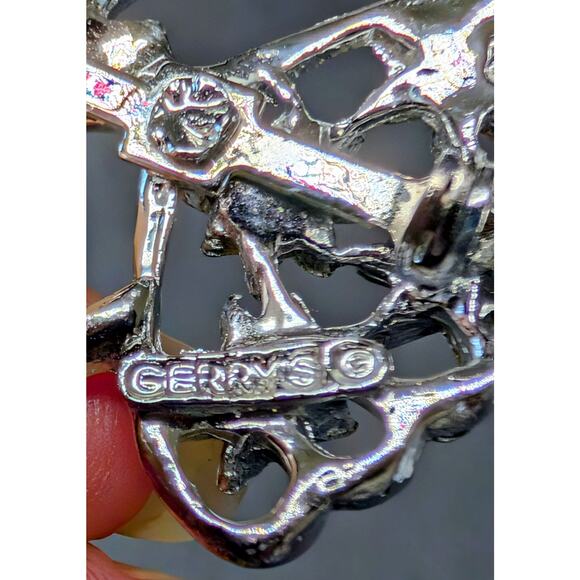 Vtg Ballerina Silvertone Pin Brooch 1.5" GERRY'S SIGNED Blue Rhinestones Dancer - Picture 4 of 7